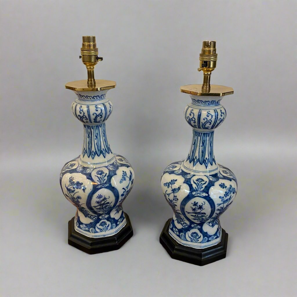 Antique Delft vases converted into lamps