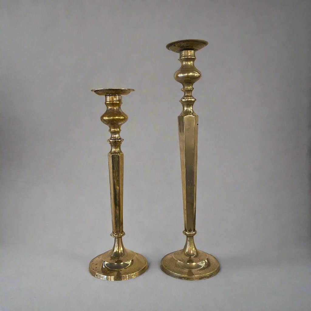 Antique German brass candlestick pair