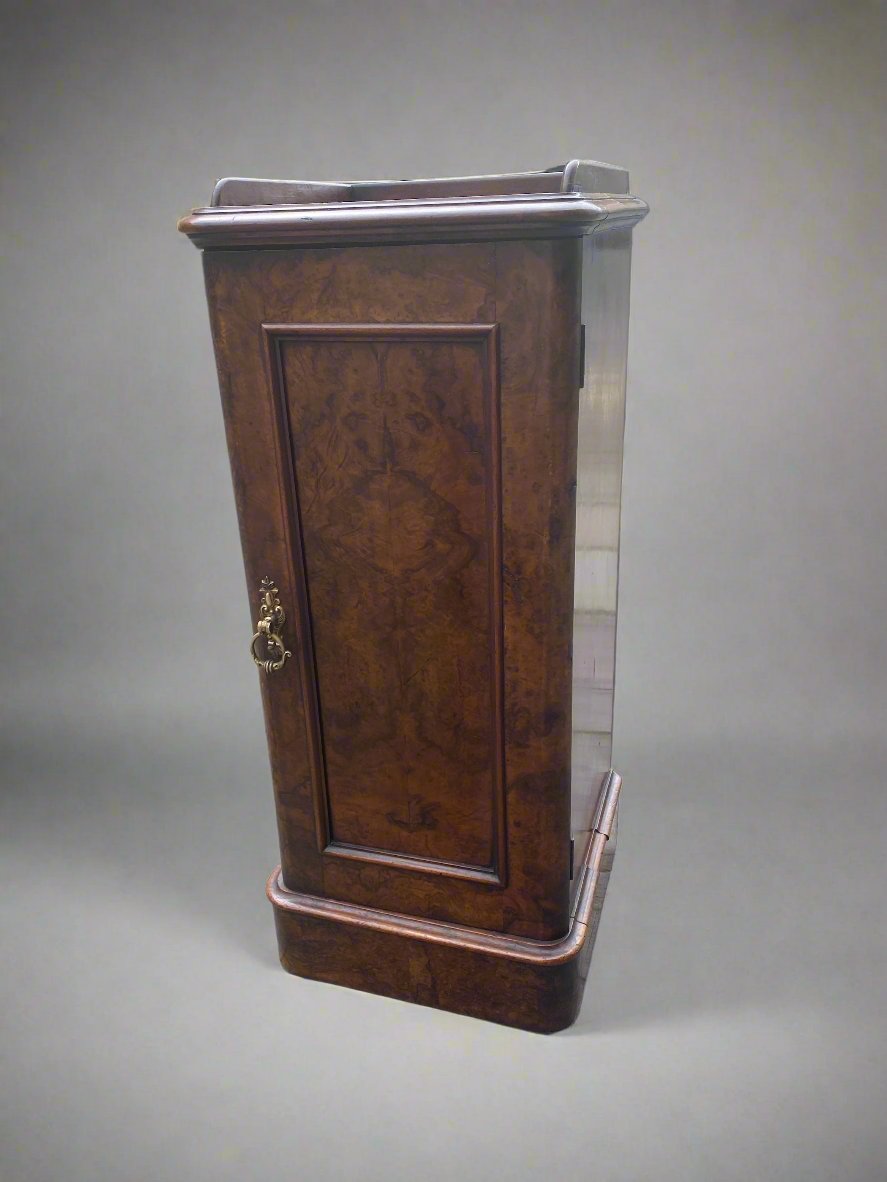 Antique Victorian burr walnut bedside cabinet