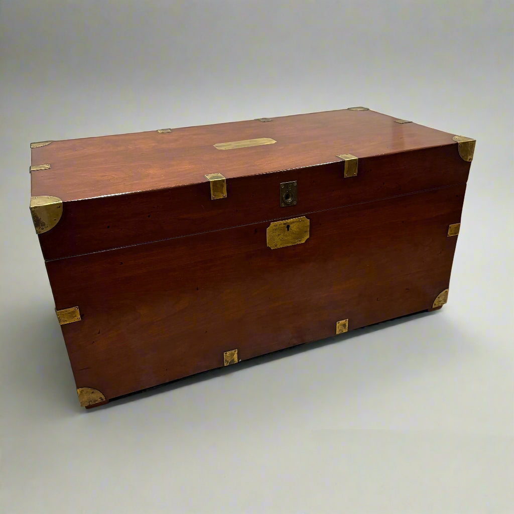 Campaign-style brass bound hardwood chest, with hinged top