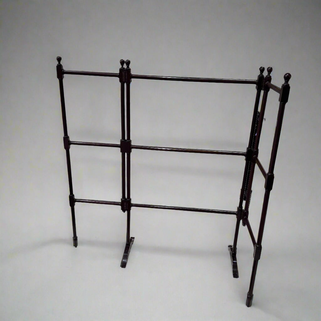 19th century mahogany folding towel stand with turned rails 