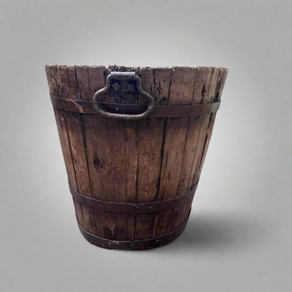 Coopered steel bound rustic oak grape bucket circa 1800  
