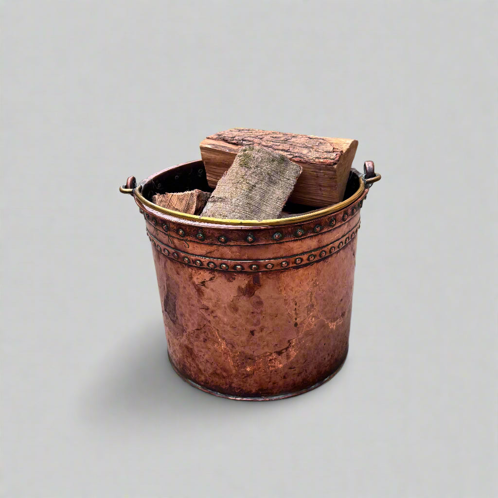 Early 20th century copper log basket with handle