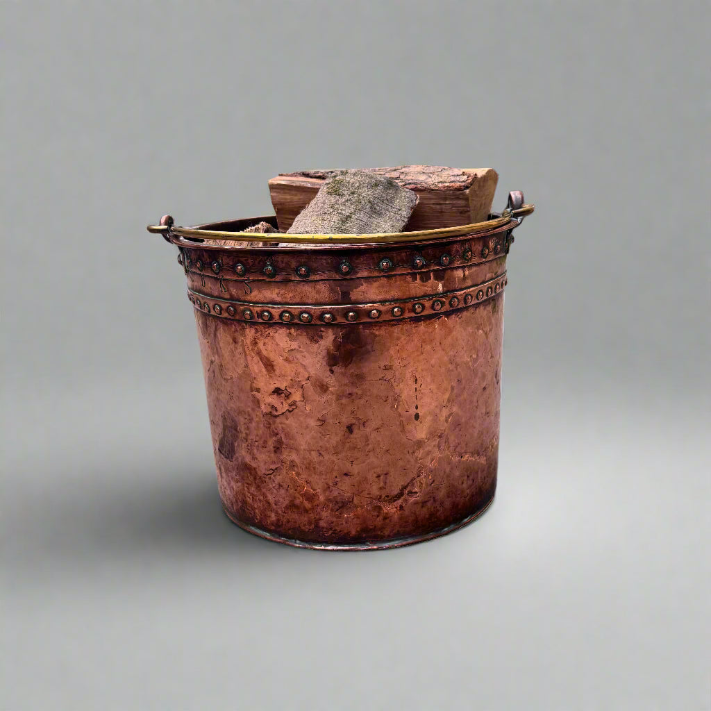Early 20th century copper log basket with handle