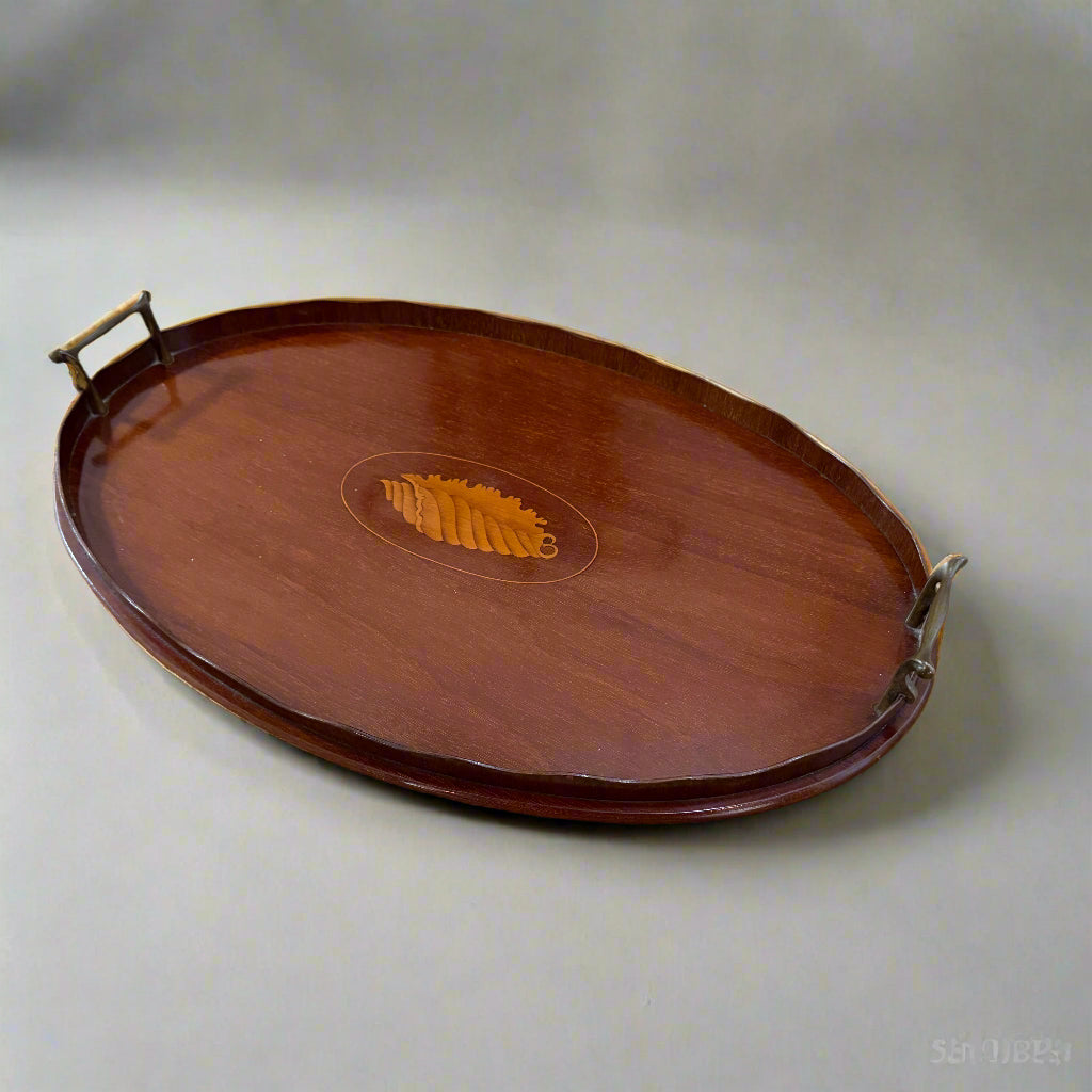 Victorian mahogany tray with shell inlay 
