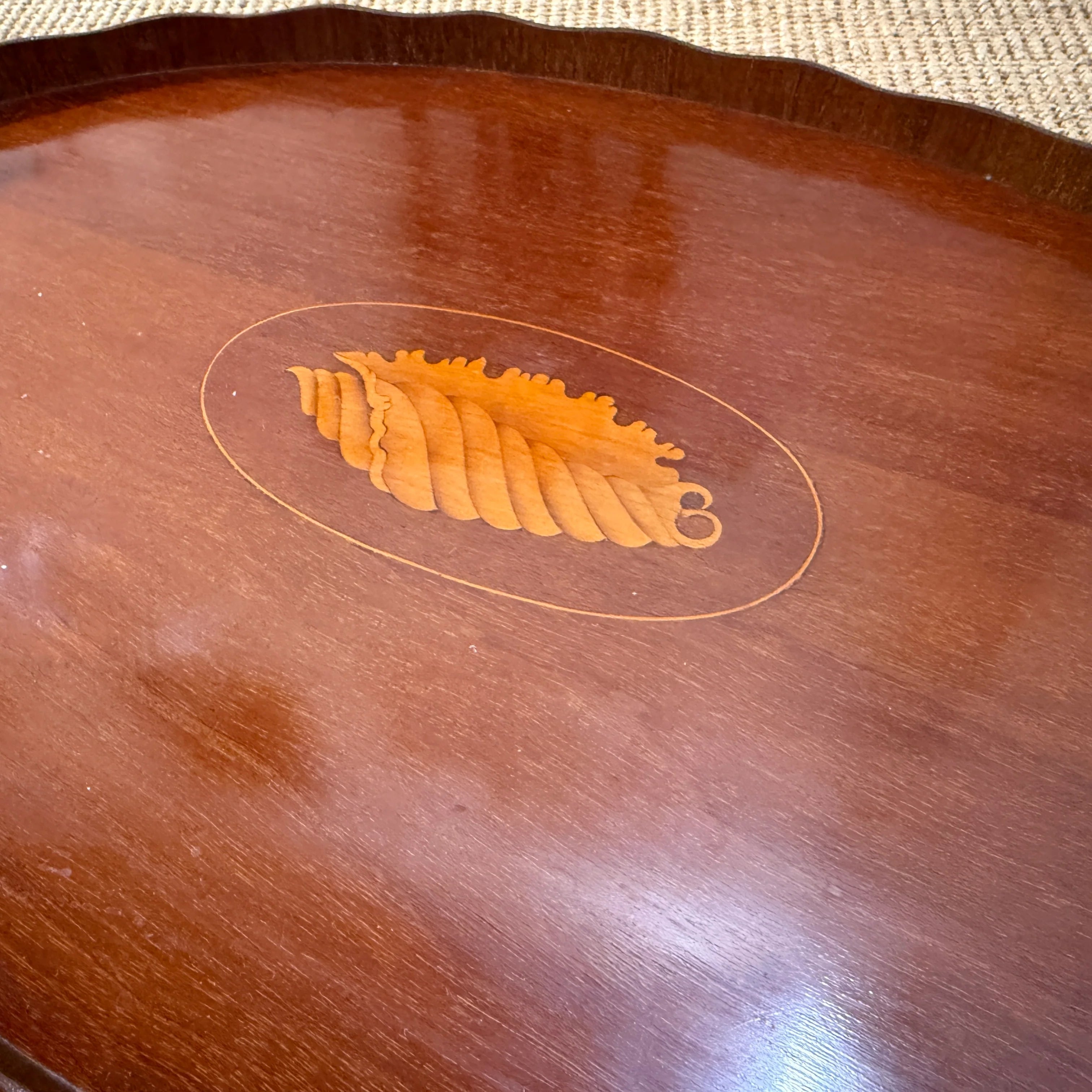 Victorian mahogany tray with shell inlay 