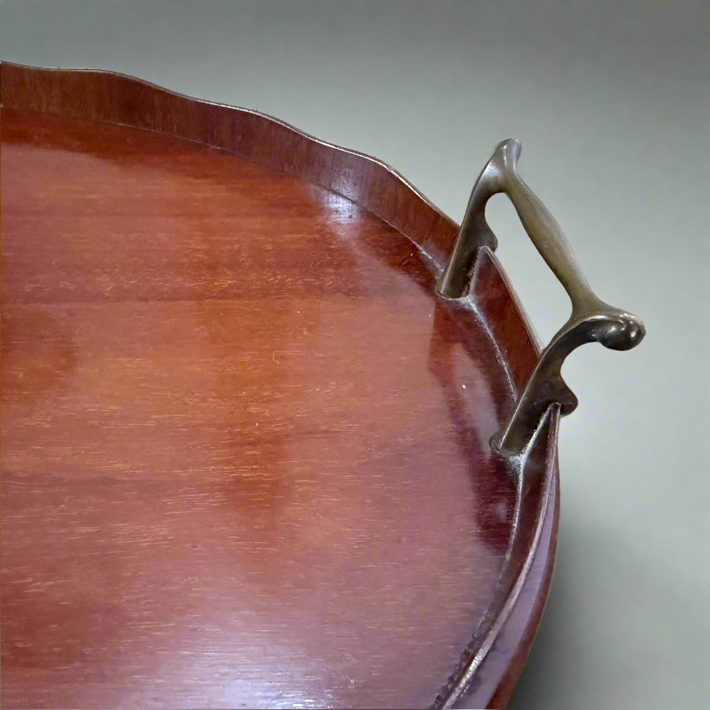 Victorian mahogany tray with shell inlay 
