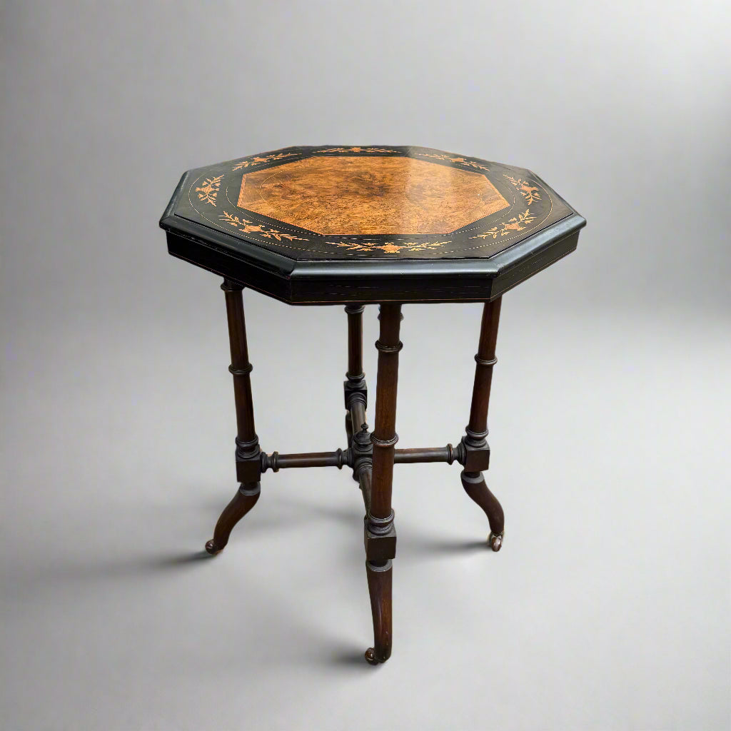 Victorian Aesthetic movement ebonised and burr walnut occasional table 