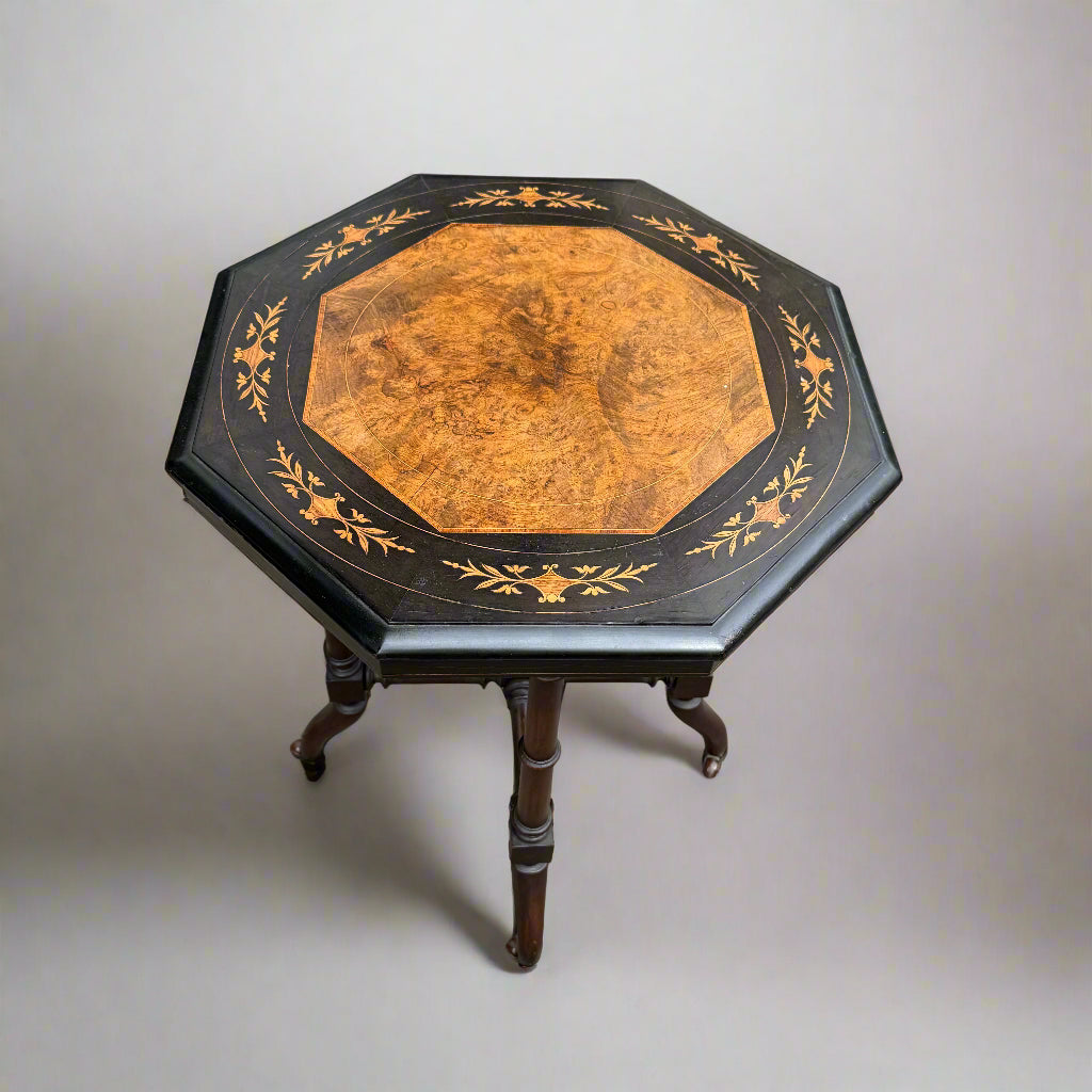 Victorian Aesthetic movement ebonised and burr walnut occasional table 