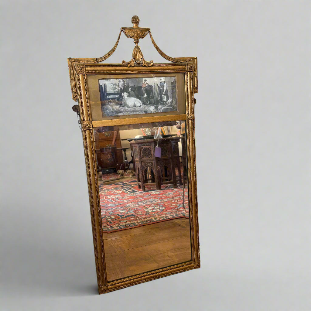 19th century pier mirror with original aged glass and eglomise painting of a dairy scene