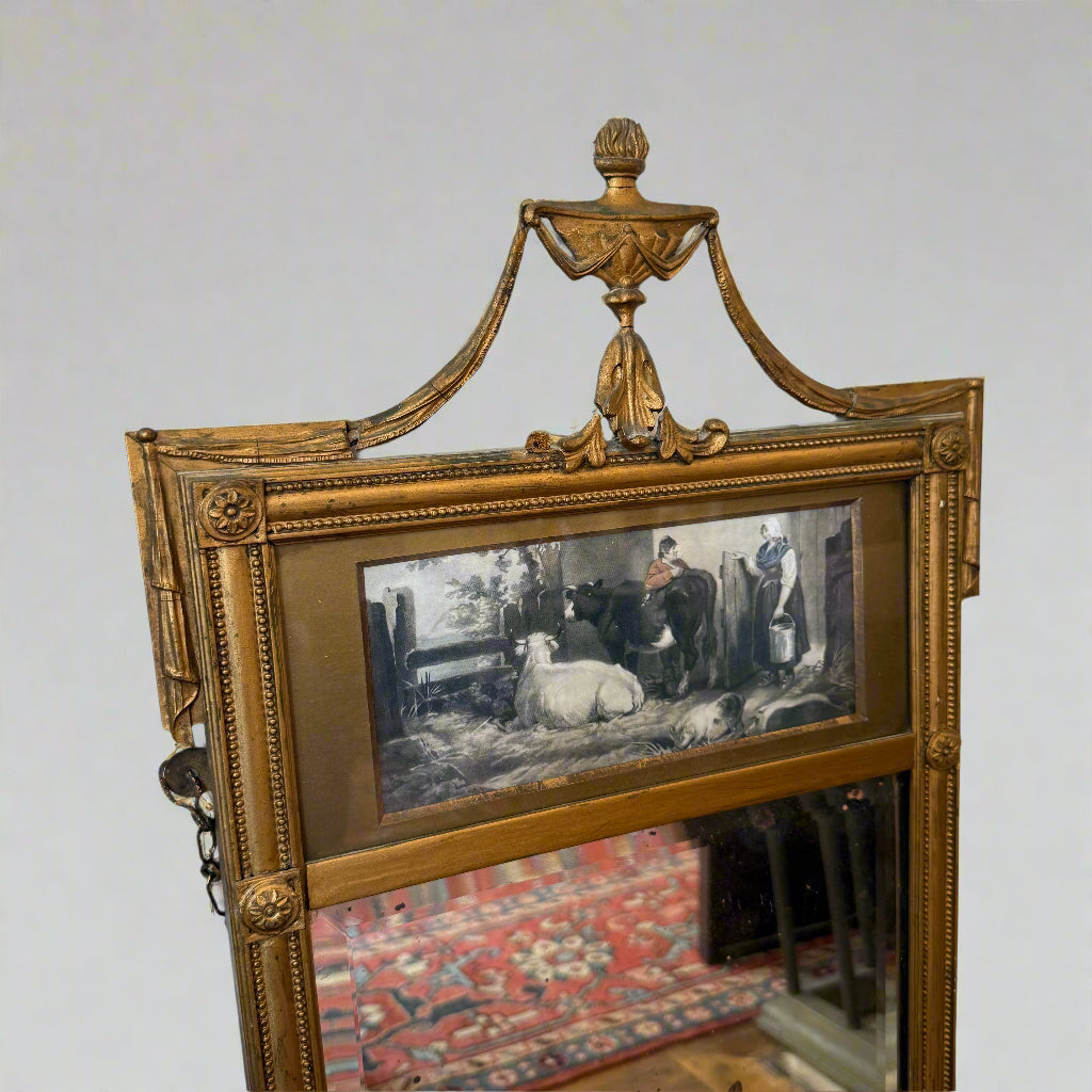 19th century pier mirror with original aged glass and eglomise painting of a dairy scene