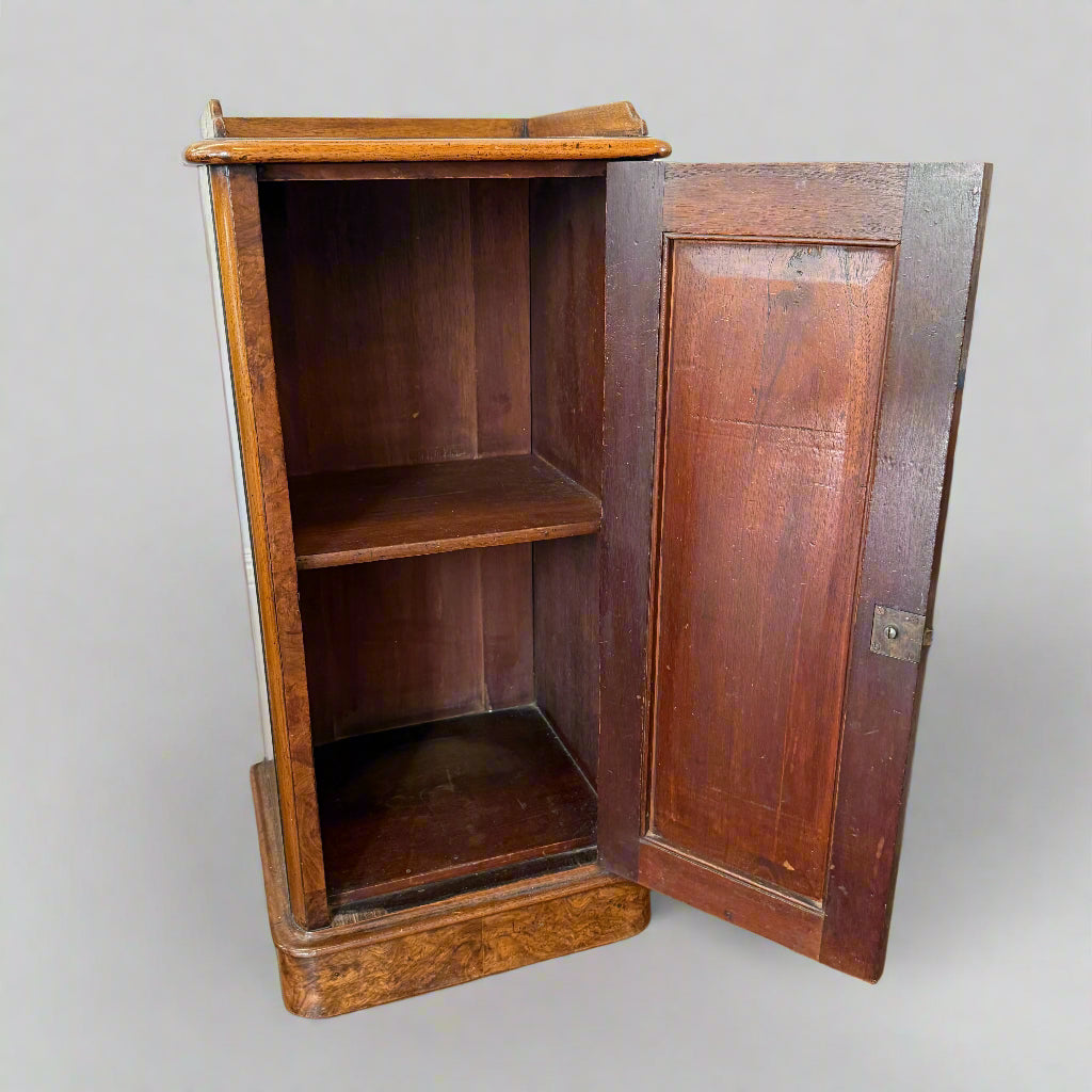 Victorian burr walnut bedside cabinet
