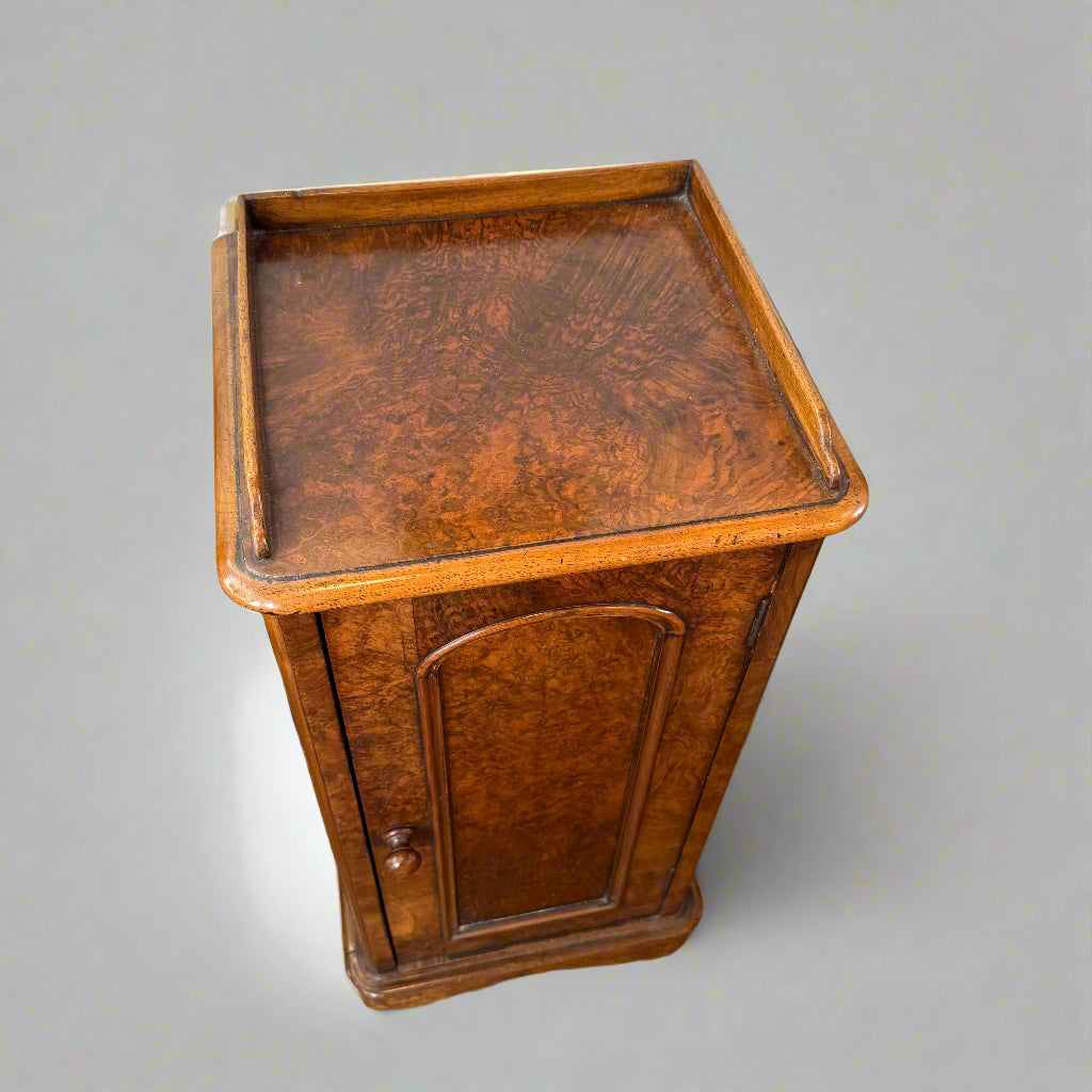 Victorian burr walnut bedside cabinet