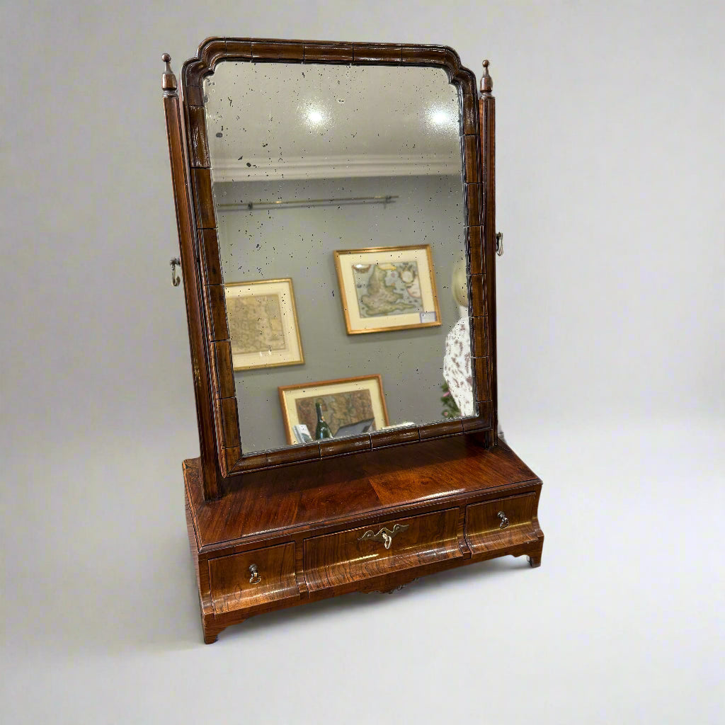 18th century walnut adjustable box mirror with three cavetto moulded drawers 