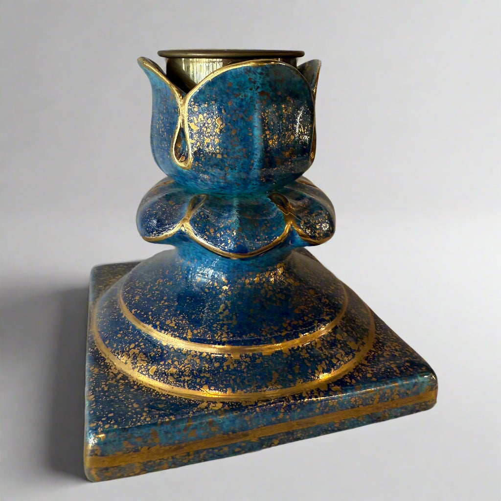 Pair of blue & gold candlesticks designed by Christian Dior circa 1960