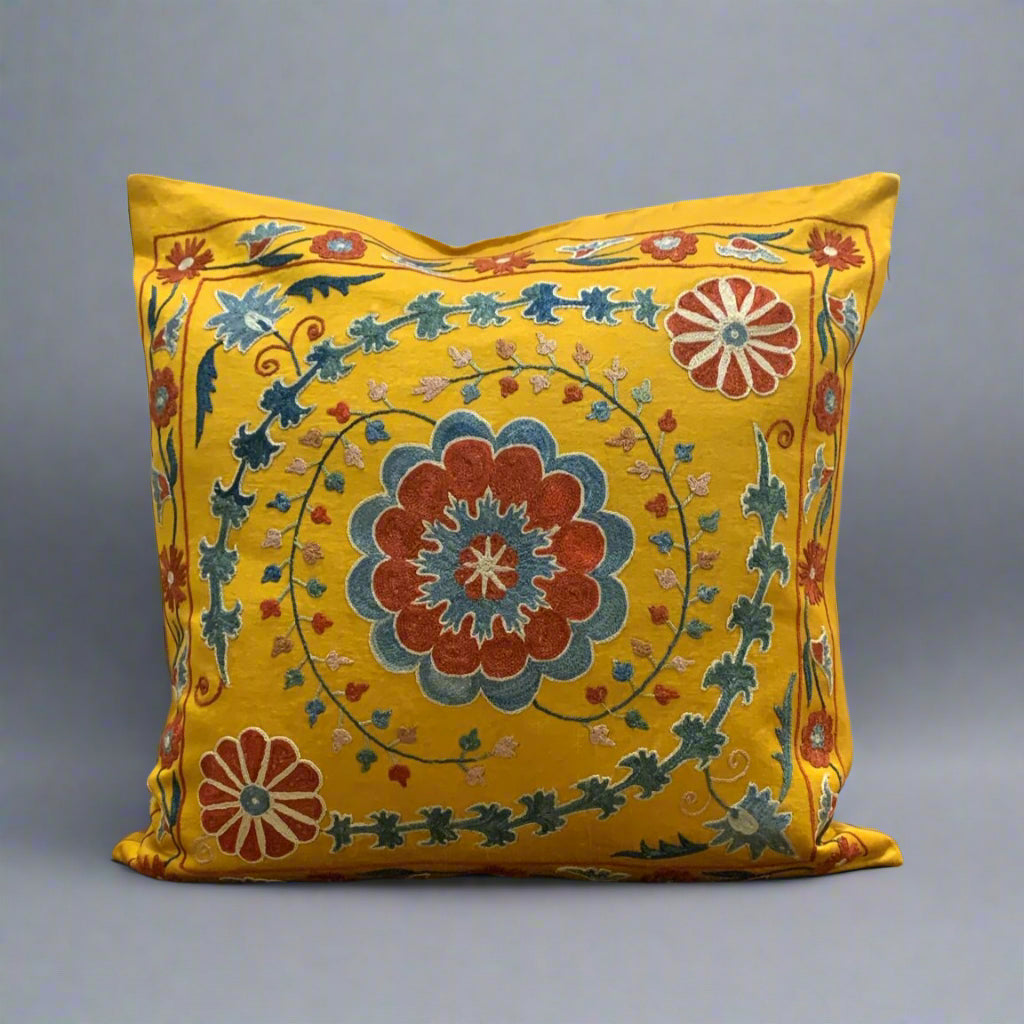 hand embroidered silk suzani cushions from uzbekistan