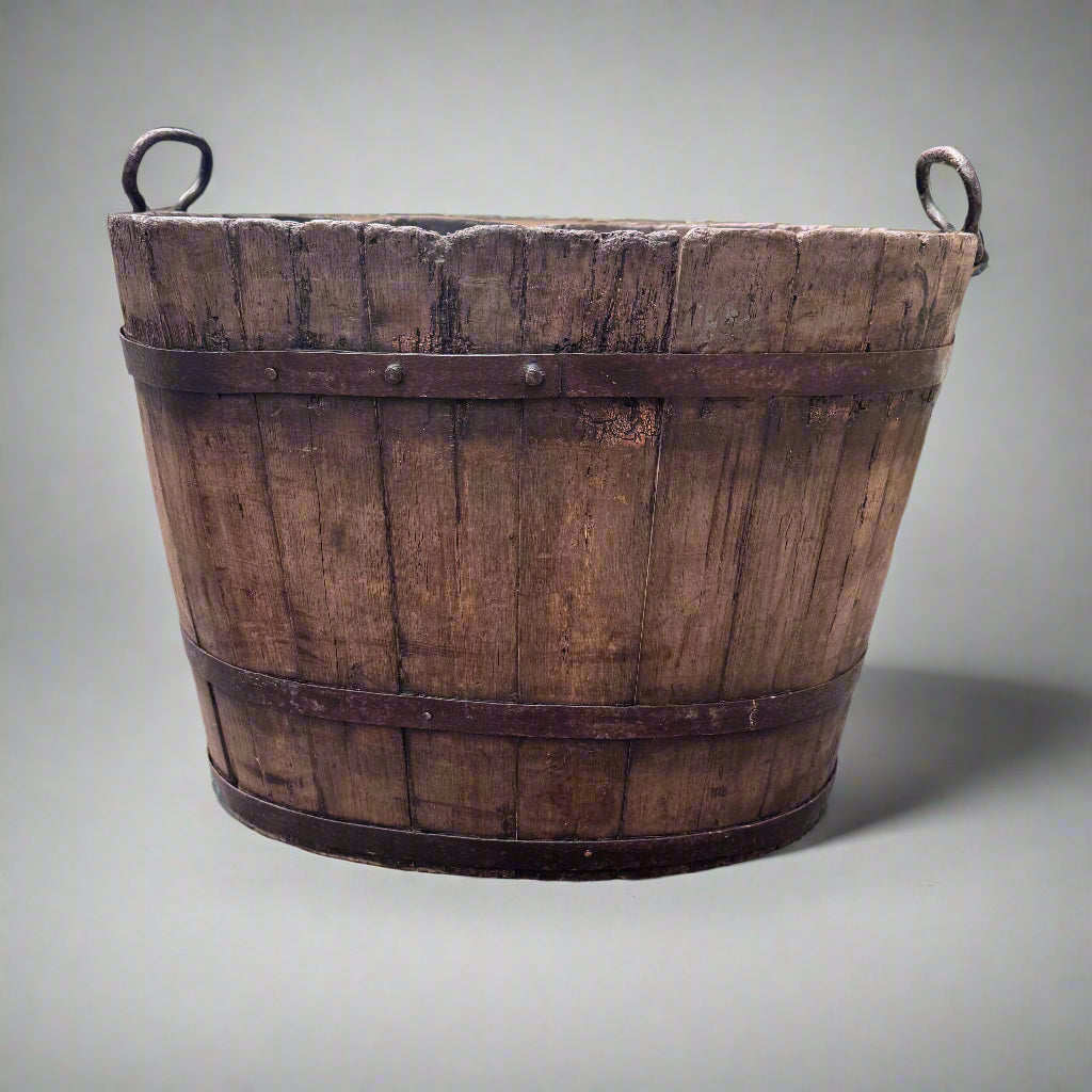 Coopered steel bound rustic oak grape bucket circa 1800  