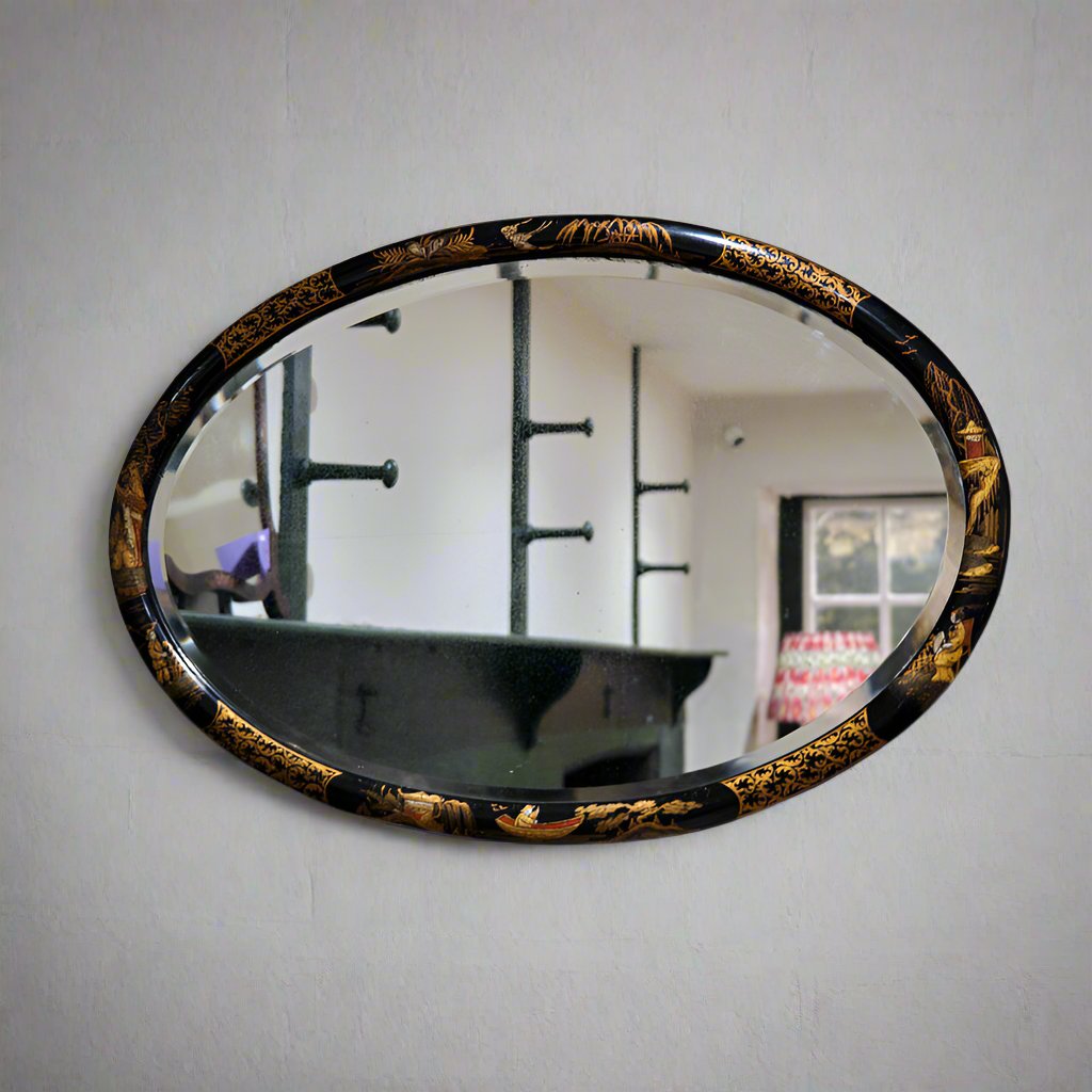 Large oval chinoiserie mirror