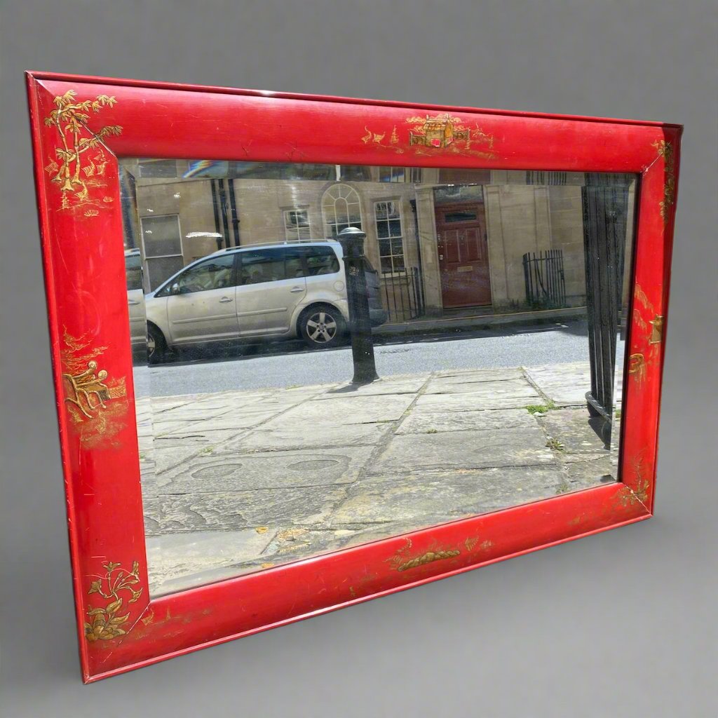 Red chinoiserie mirror