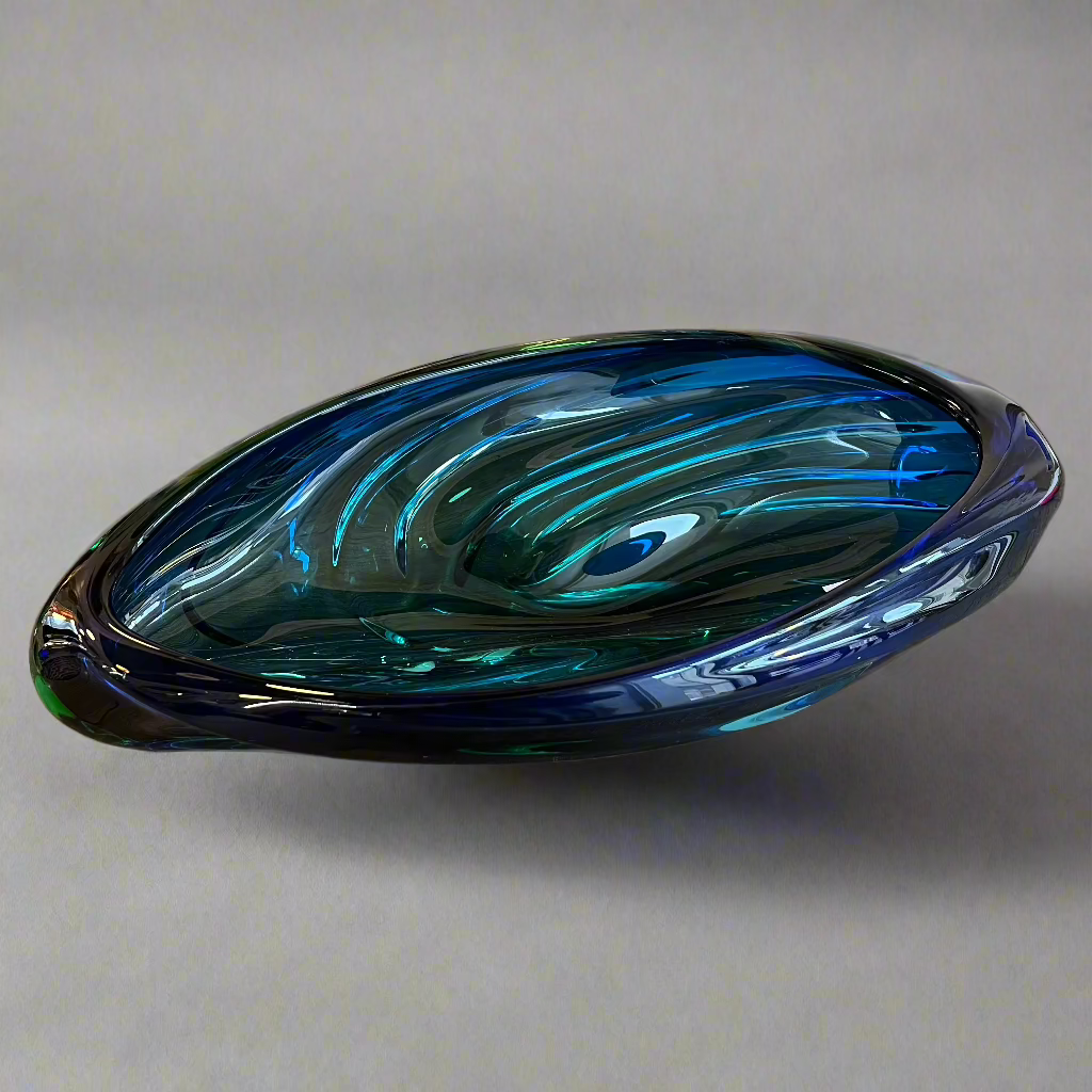 blue art glass dish bowl