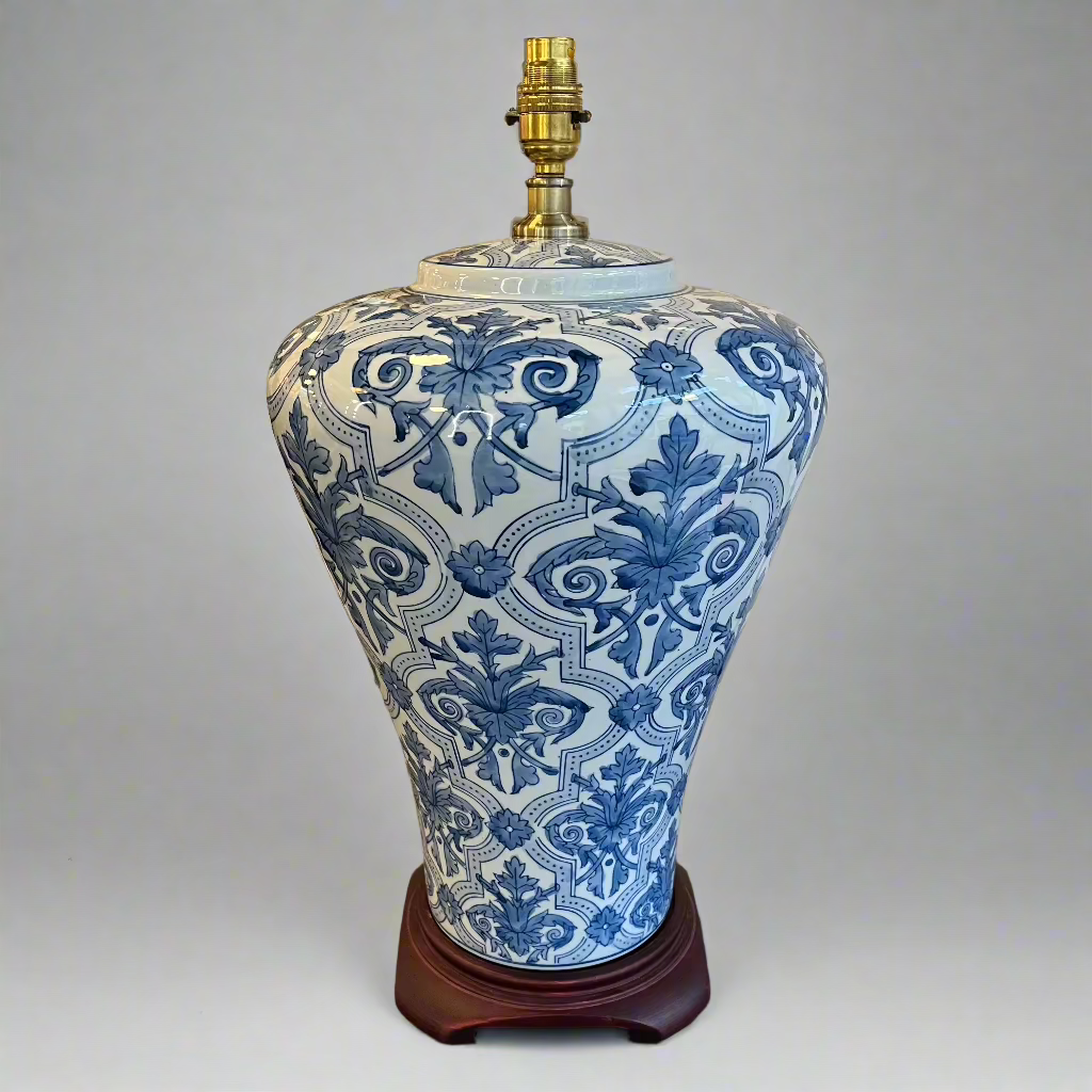 blue white porcelain lamp