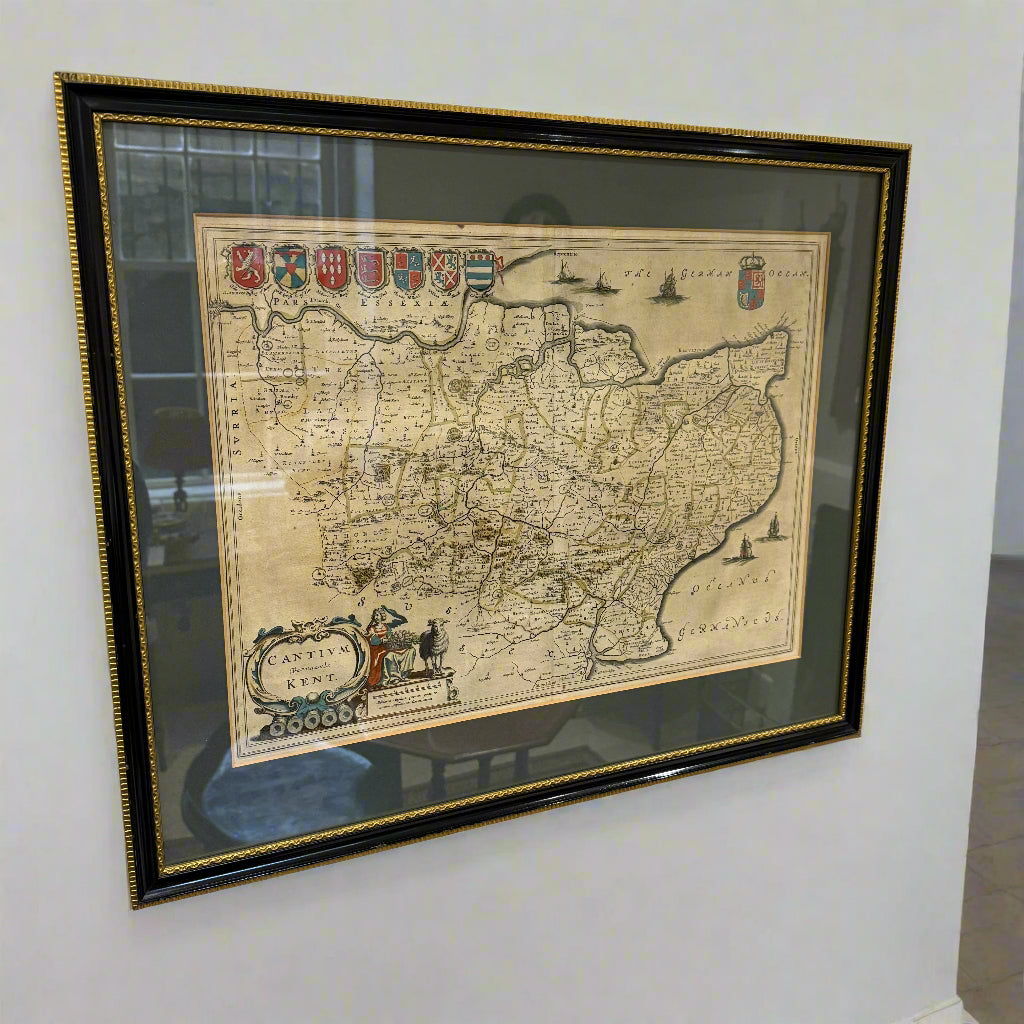Finely engraved 17th century map of Kent which was published in Joan Blaeu’s Theatrum Orbis Terrarum Sive Atlas Novus (Amsterdam: Latin Text Edition, 1645-1646, 1648)