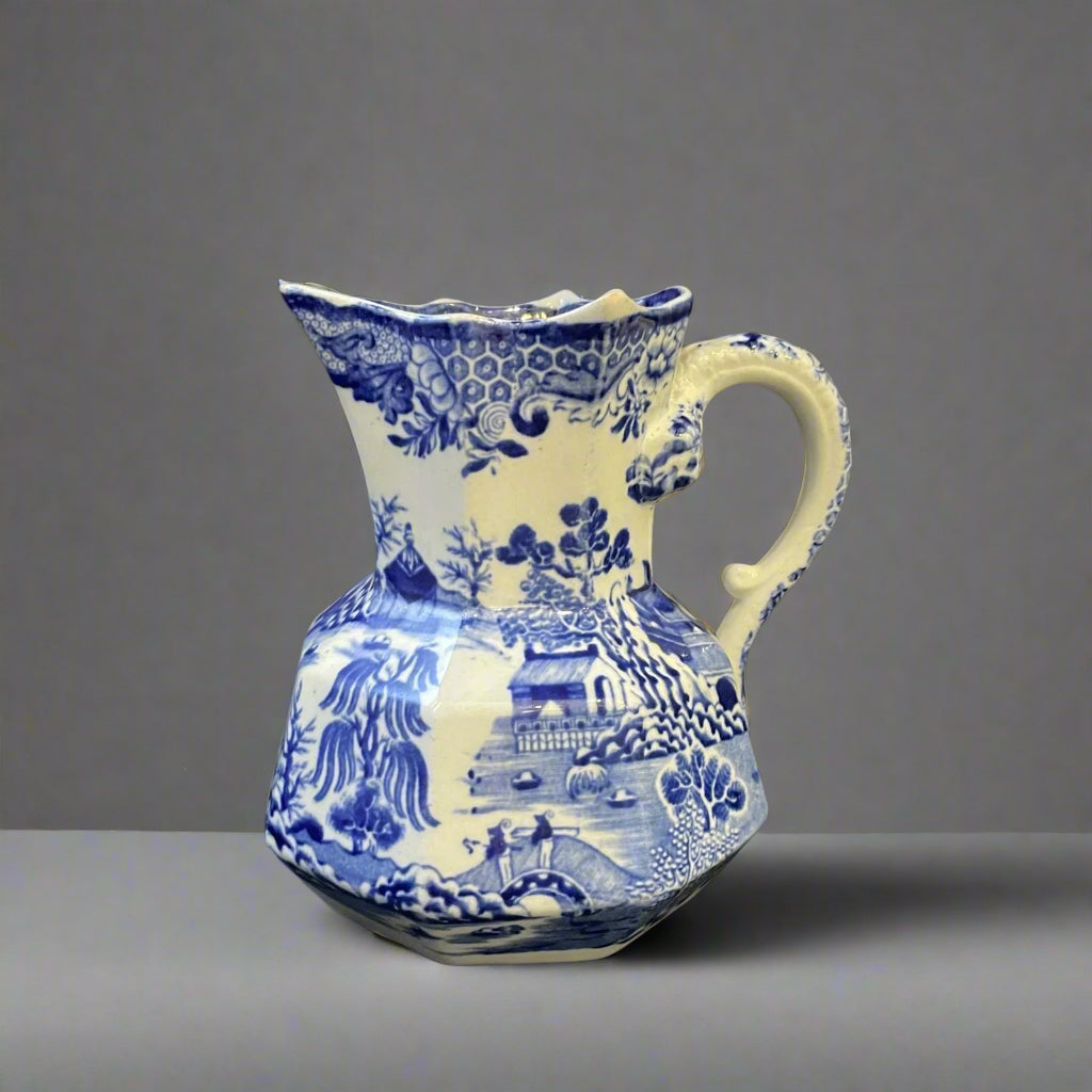 19th century Masons Ironstone hydrajug in blue and white 