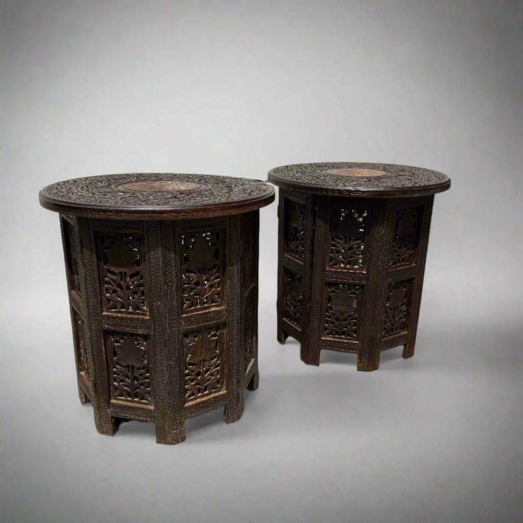 19th century pair of Indian carved wooden tables