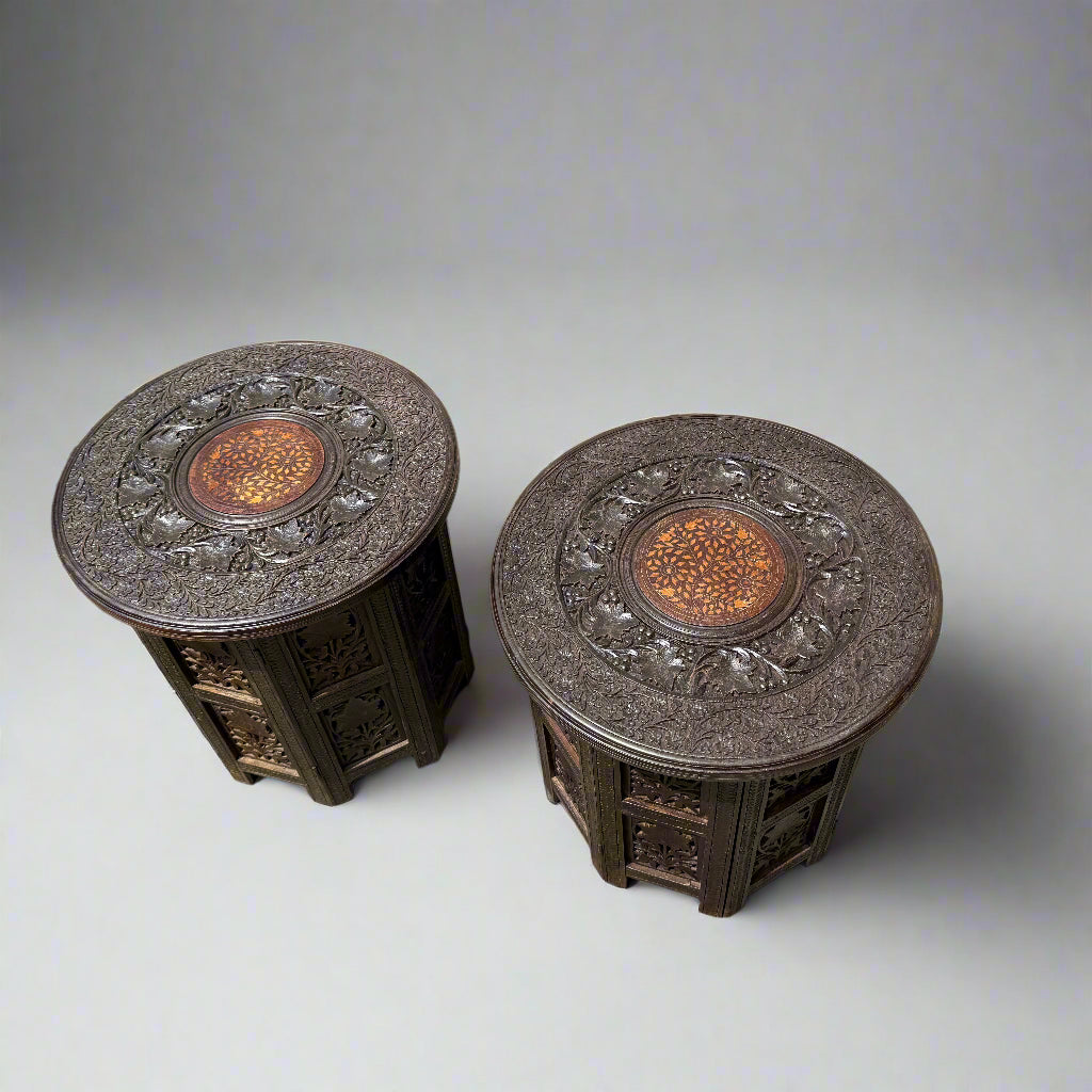 19th century pair of Indian carved wooden tables