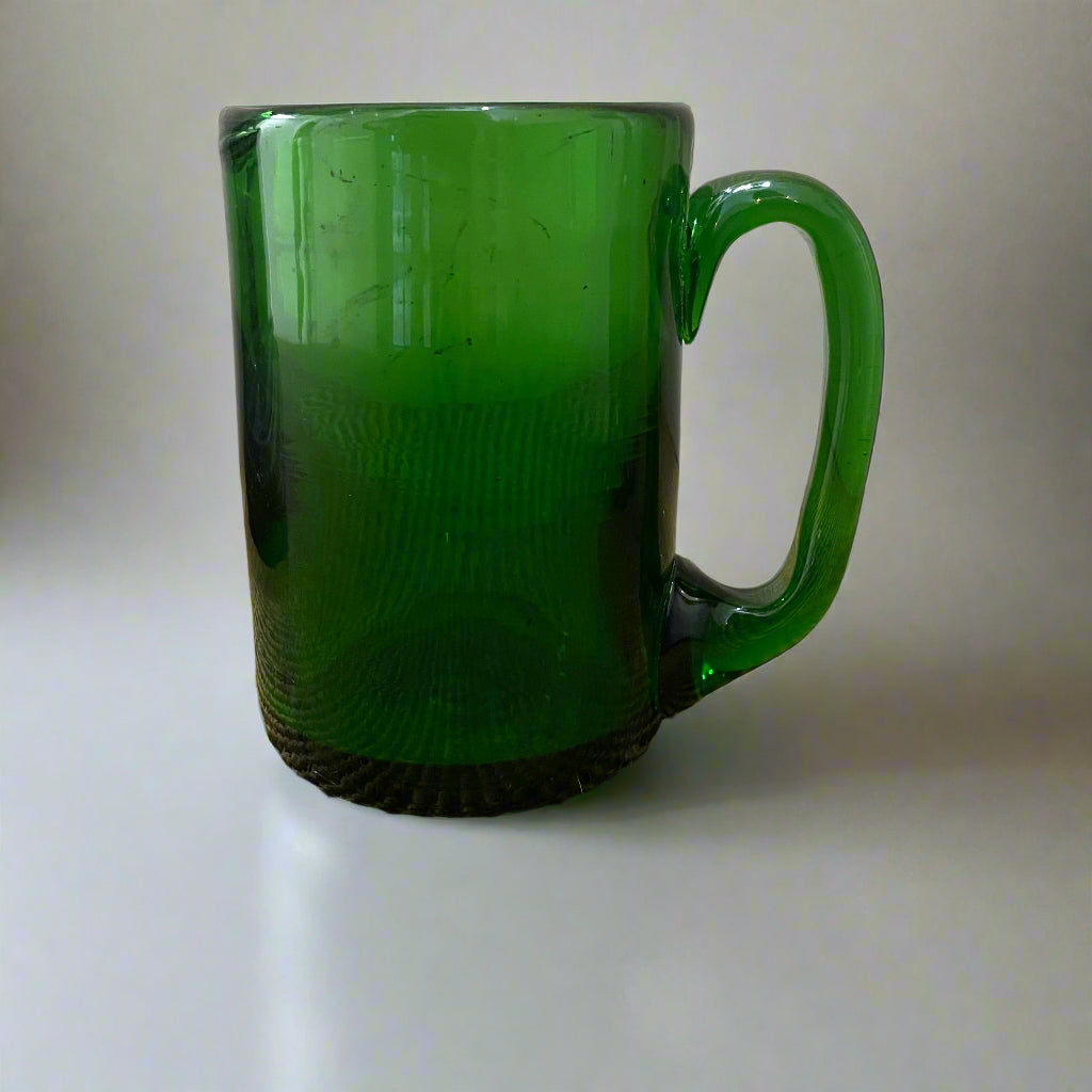 Victorian green glass mug with pontil mark 