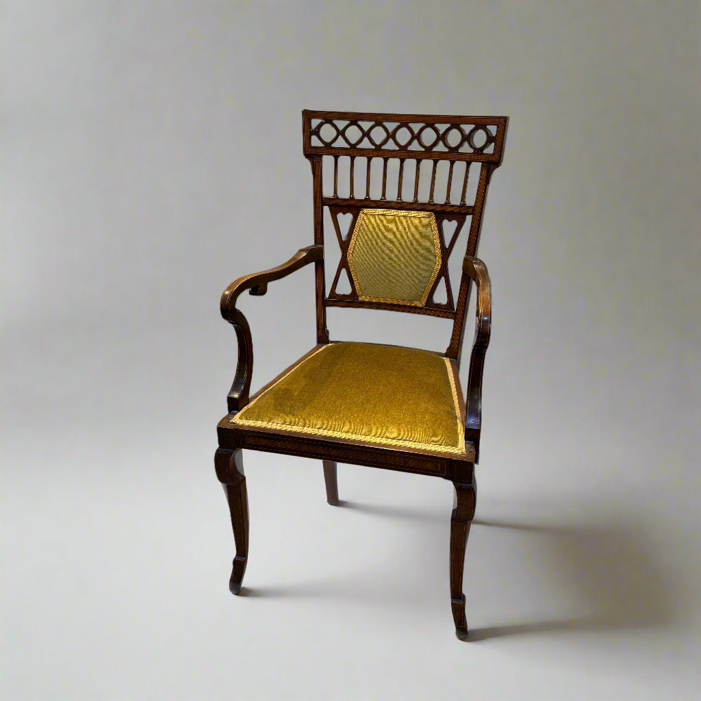 Edwardian inlaid carver chair in mahogany 