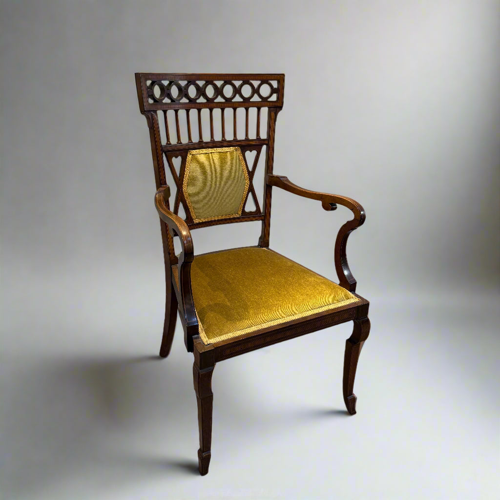 Edwardian inlaid carver chair in mahogany 