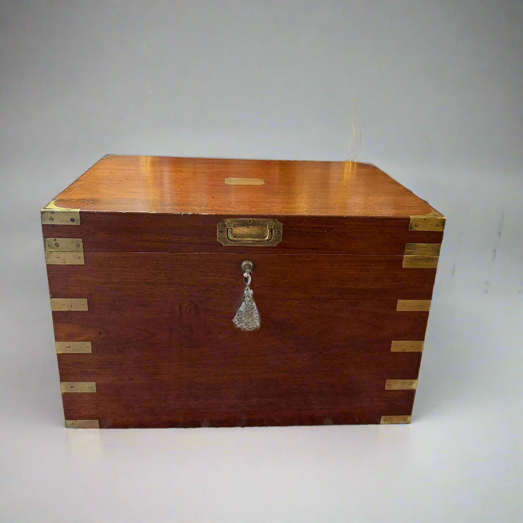 19th century Anglo-Indian campaign officer's traveling box by Miller, 183 Regent Street with a plaque engraved George Donovan with original lock & baize-lined interior 