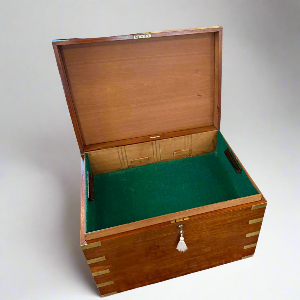 19th century Anglo-Indian campaign officer's traveling box by Miller, 183 Regent Street with a plaque engraved George Donovan with original lock & baize-lined interior 