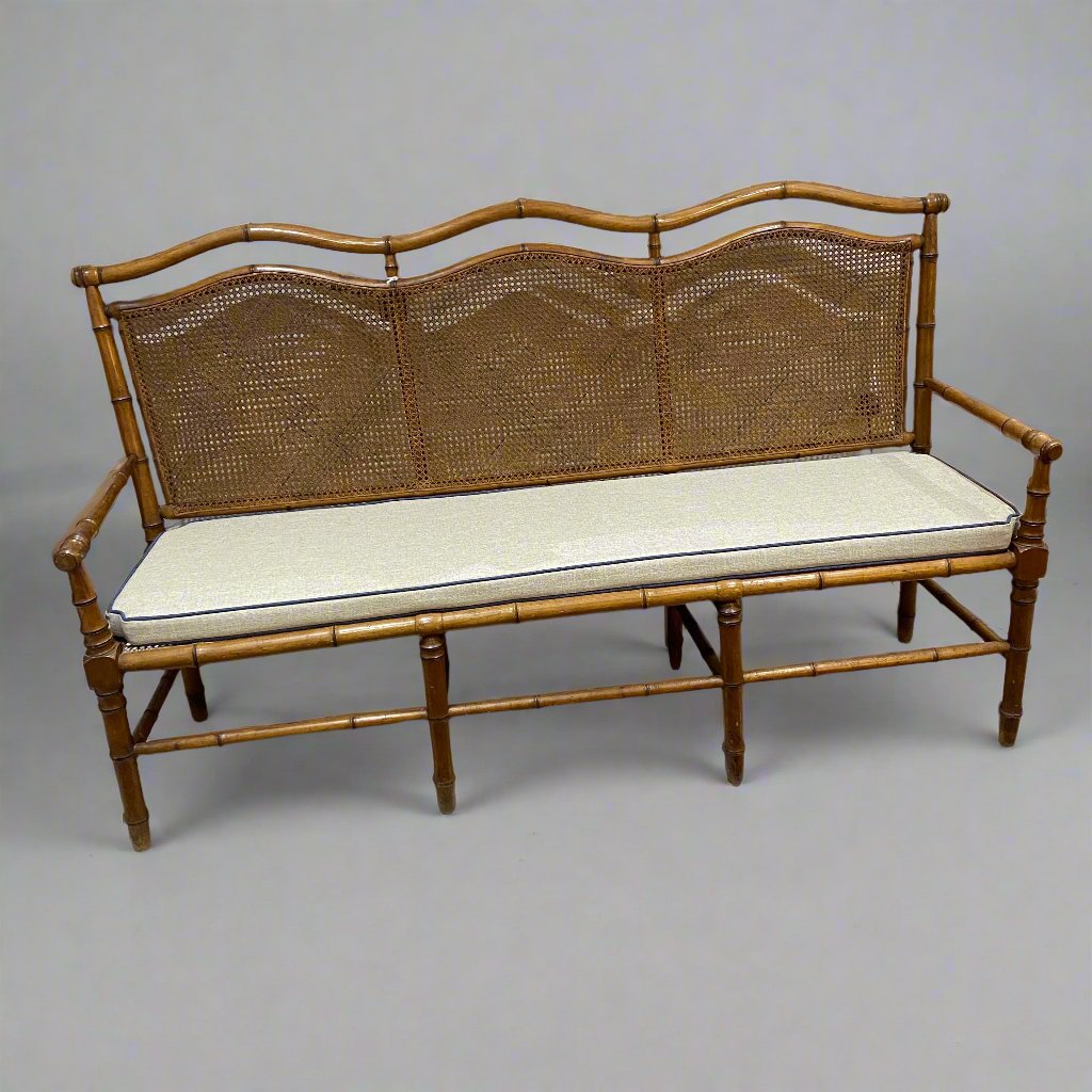 caned faux bamboo bench