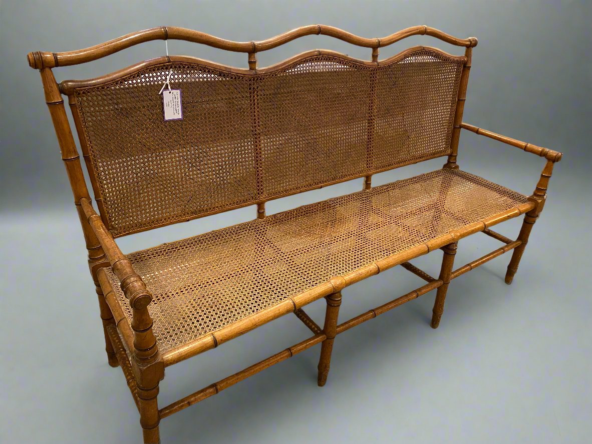 caned faux bamboo bench