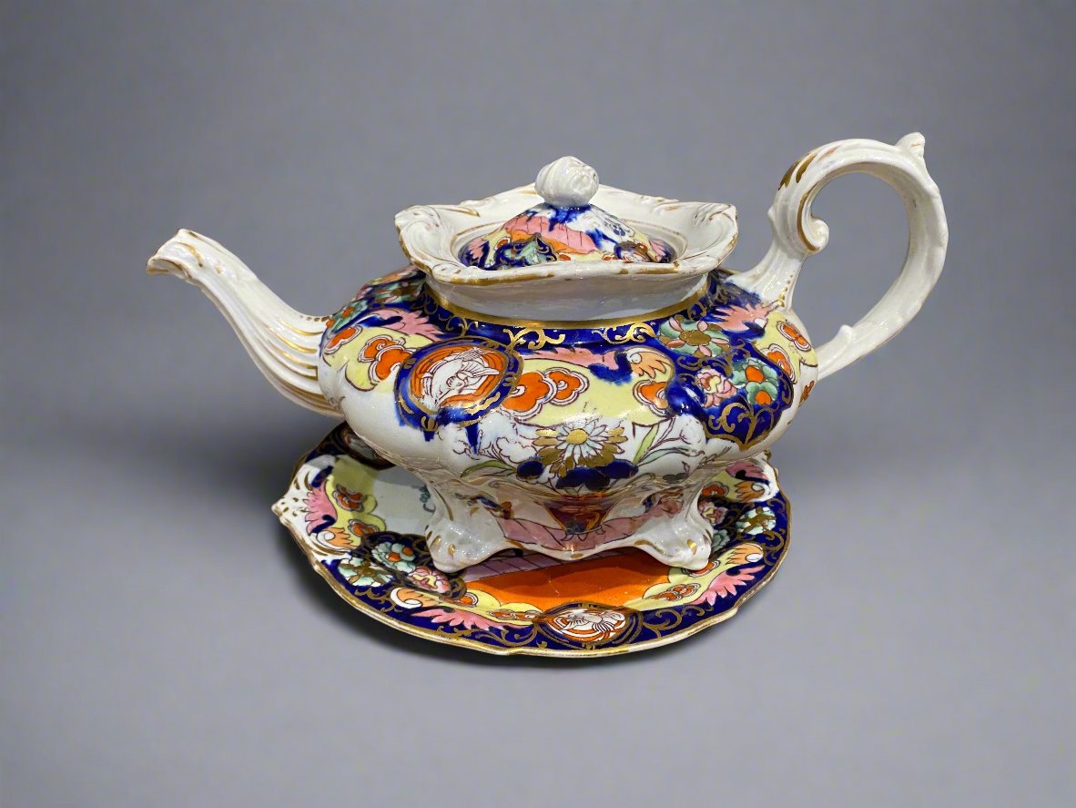 masons ironstone teapot and stand