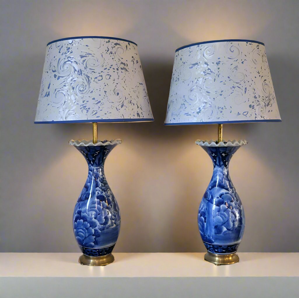 pair of blue and white porcelain lamps