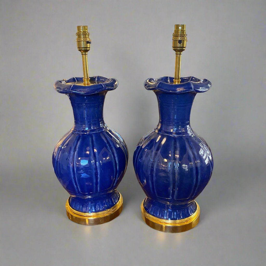 pair of blue chinese porcelain lamps