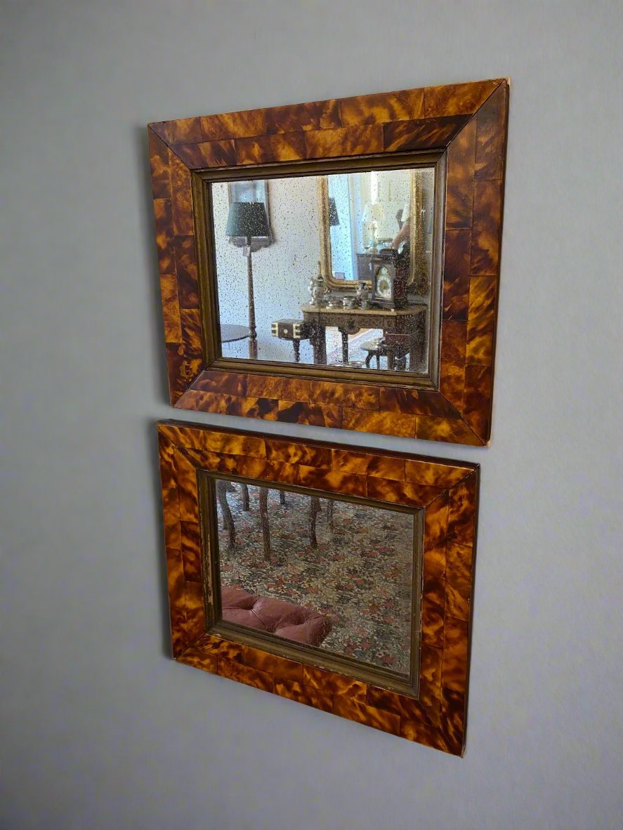 pair of faux tortoise shell mirrors