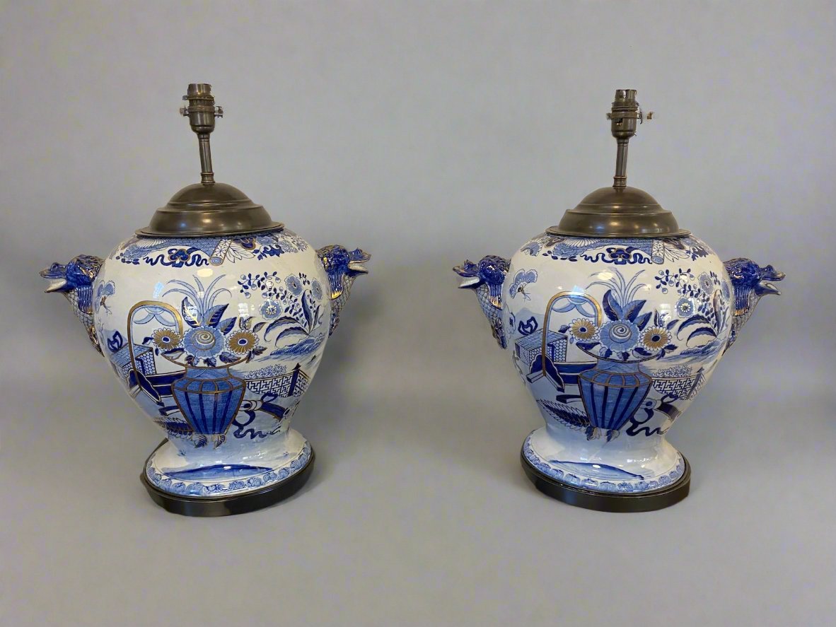 pair of hicks & meigh porcelain lamps