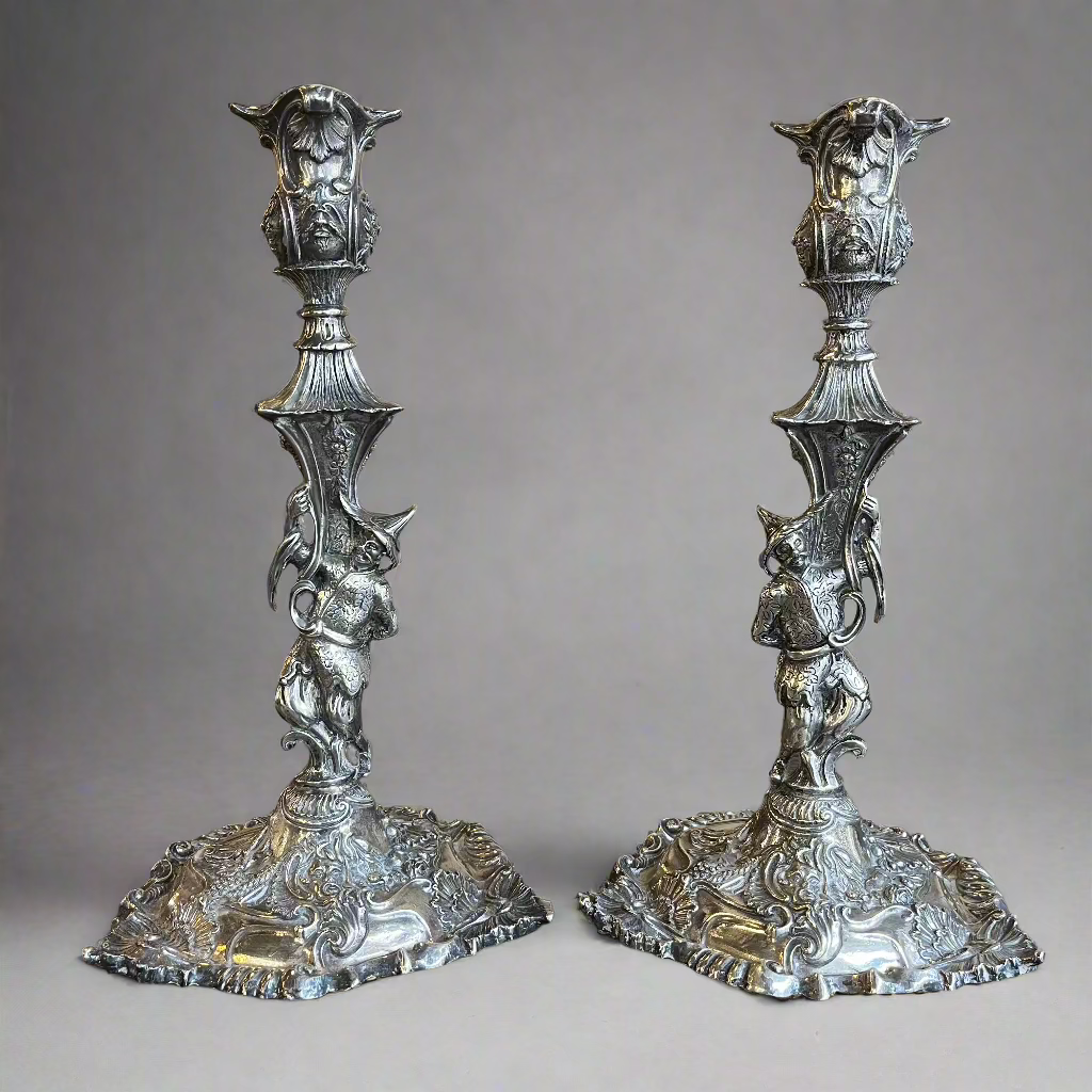 plated chinoiserie candlesticks