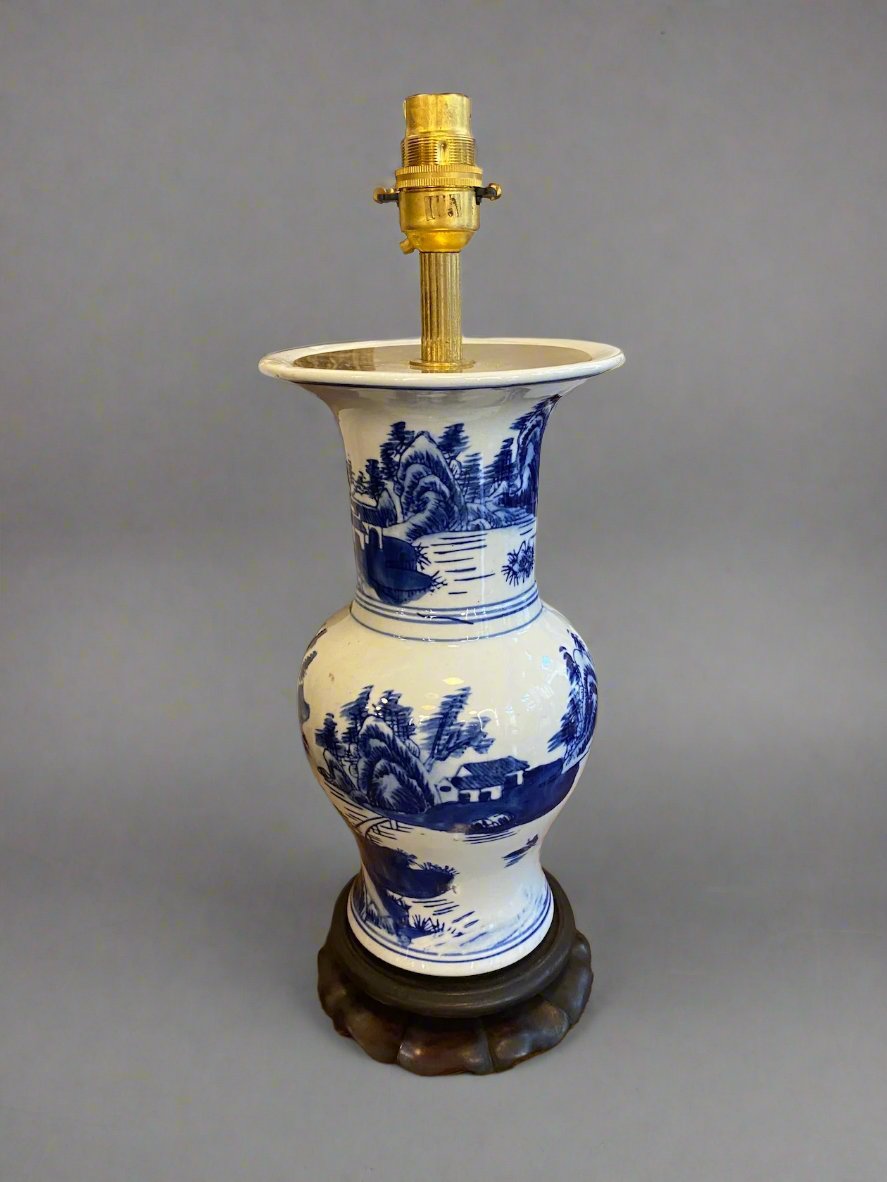 small blue and white porcelain lamp