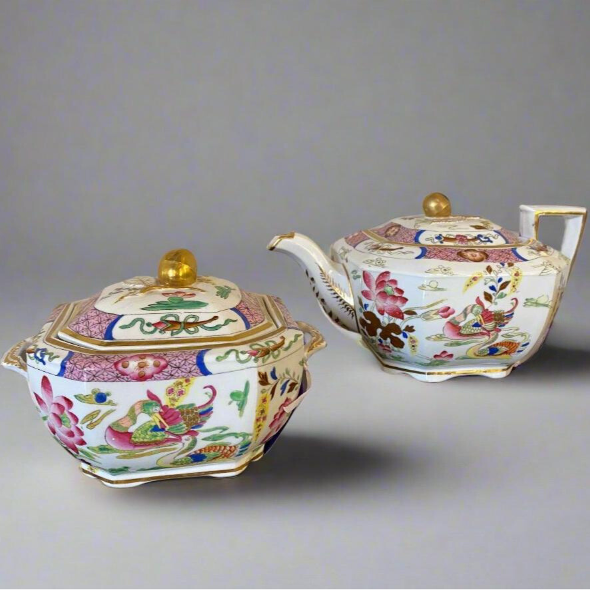 spode muschovy duck pattern teapot & sugar bowl